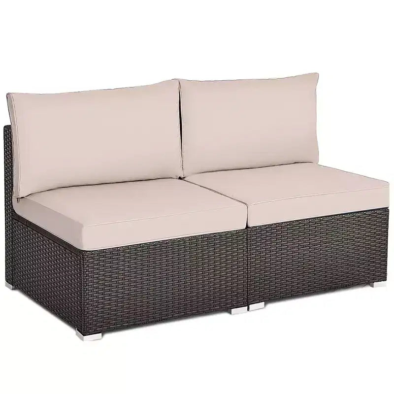 Costway 2-teiliges Garten-Rattan-Sofa-Set ohne Armlehnen, modulares Loungeset mit Kissen