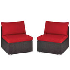 Costway 2-teiliges Garten-Rattan-Sofa-Set ohne Armlehnen, modulares Loungeset mit Kissen