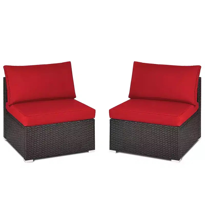 Costway 2-teiliges Garten-Rattan-Sofa-Set ohne Armlehnen, modulares Loungeset mit Kissen