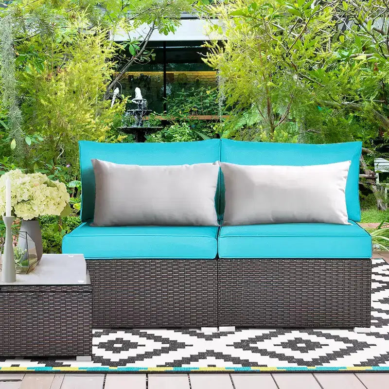 Costway 2-teiliges Garten-Rattan-Sofa-Set ohne Armlehnen, modulares Loungeset mit Kissen