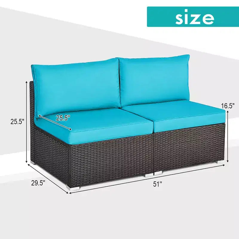 Costway 2-teiliges Garten-Rattan-Sofa-Set ohne Armlehnen, modulares Loungeset mit Kissen