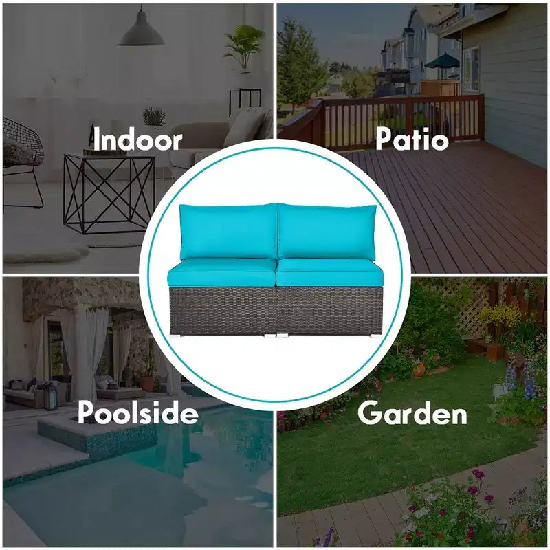 Costway 2-teiliges Garten-Rattan-Sofa-Set ohne Armlehnen, modulares Loungeset mit Kissen