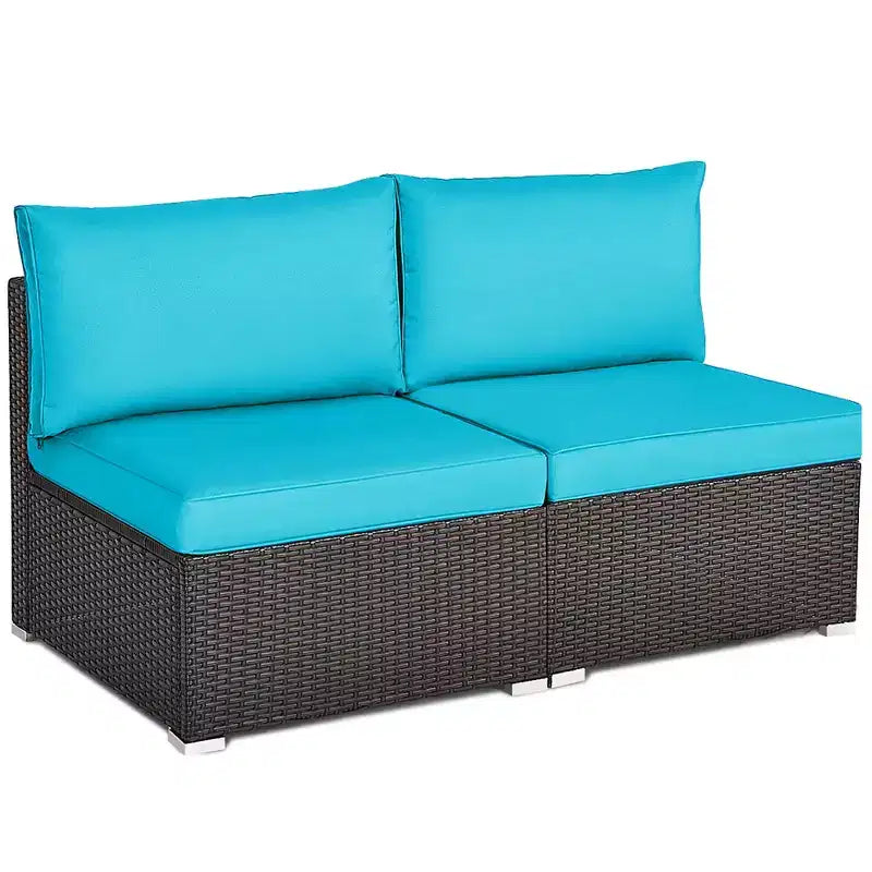 Costway 2-teiliges Garten-Rattan-Sofa-Set ohne Armlehnen, modulares Loungeset mit Kissen