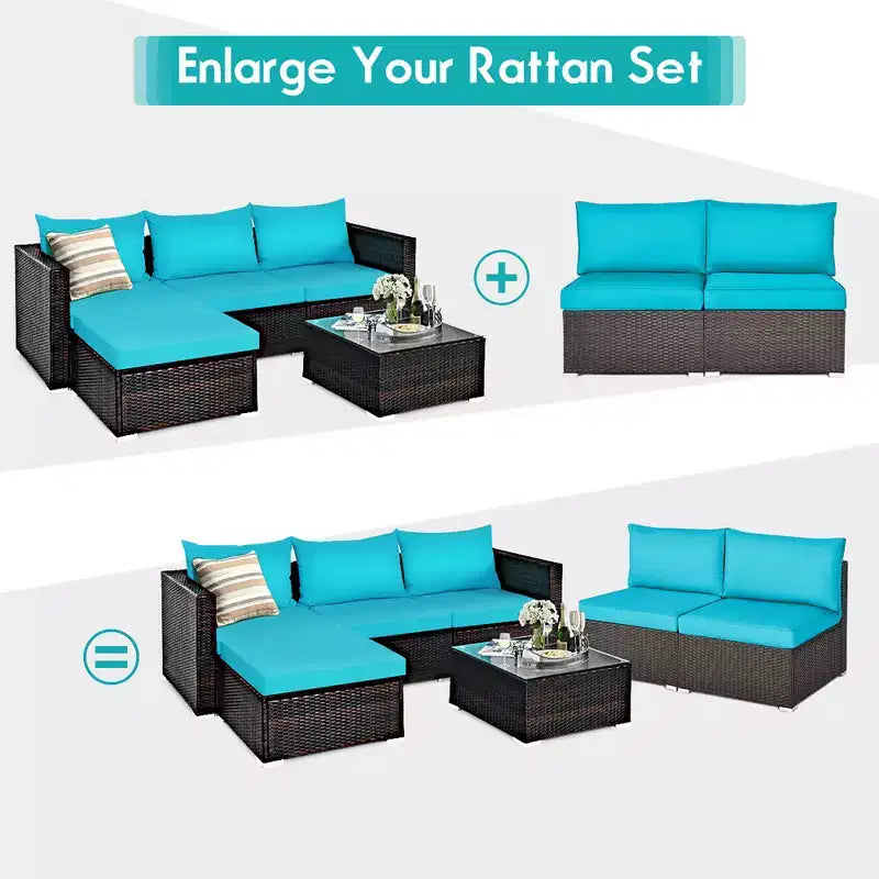 Costway 2-teiliges Garten-Rattan-Sofa-Set ohne Armlehnen, modulares Loungeset mit Kissen