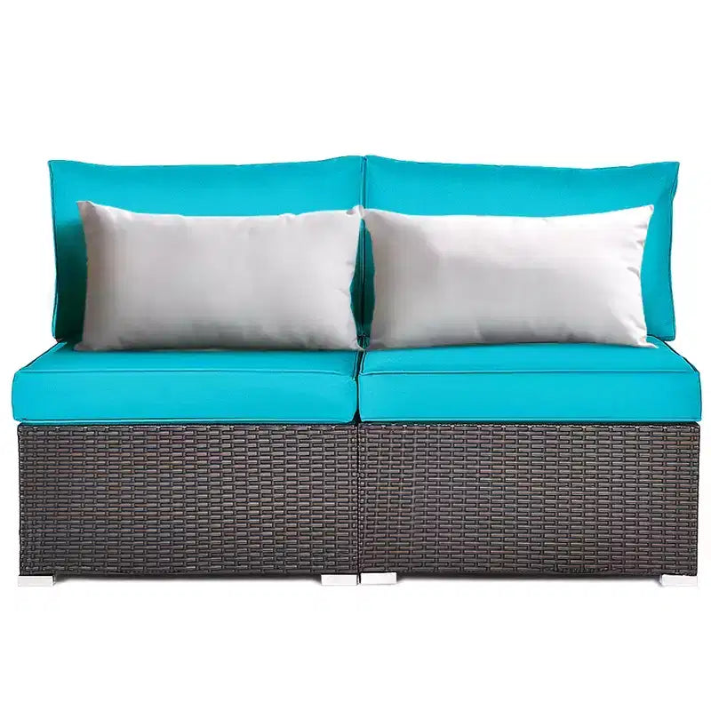 Costway 2-teiliges Garten-Rattan-Sofa-Set ohne Armlehnen, modulares Loungeset mit Kissen