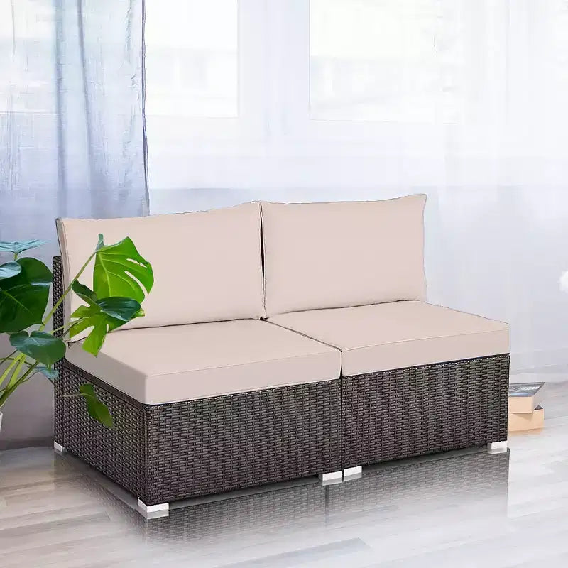 Costway 2-teiliges Garten-Rattan-Sofa-Set ohne Armlehnen, modulares Loungeset mit Kissen