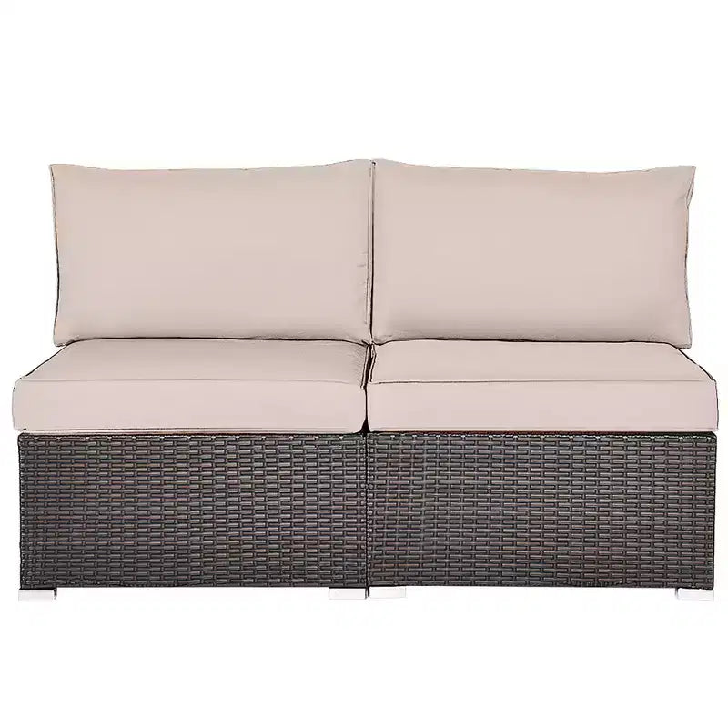 Costway 2-teiliges Garten-Rattan-Sofa-Set ohne Armlehnen, modulares Loungeset mit Kissen