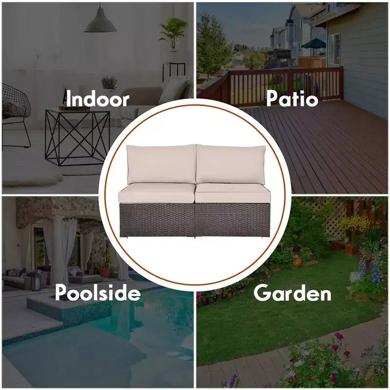 Costway 2-teiliges Garten-Rattan-Sofa-Set ohne Armlehnen, modulares Loungeset mit Kissen