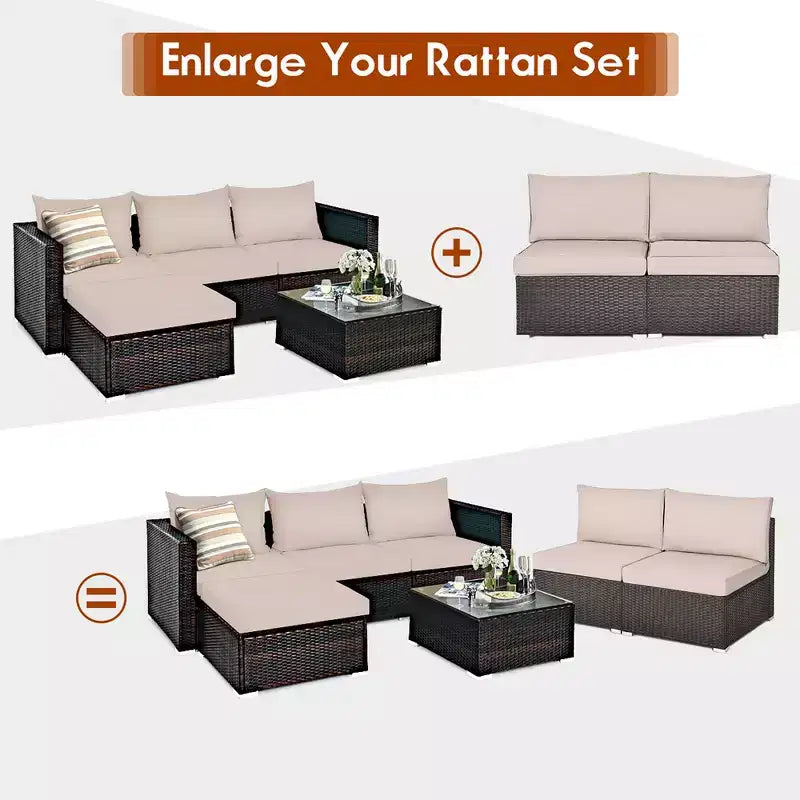 Costway 2-teiliges Garten-Rattan-Sofa-Set ohne Armlehnen, modulares Loungeset mit Kissen