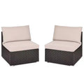 Costway 2PCS Patio Rattan Armless Sofa Sectional Conversation Furniture Set W/Cushion