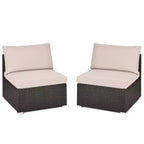 Costway 2PCS Patio Rattan Armless Sofa Sectional Conversation Furniture Set W/Cushion