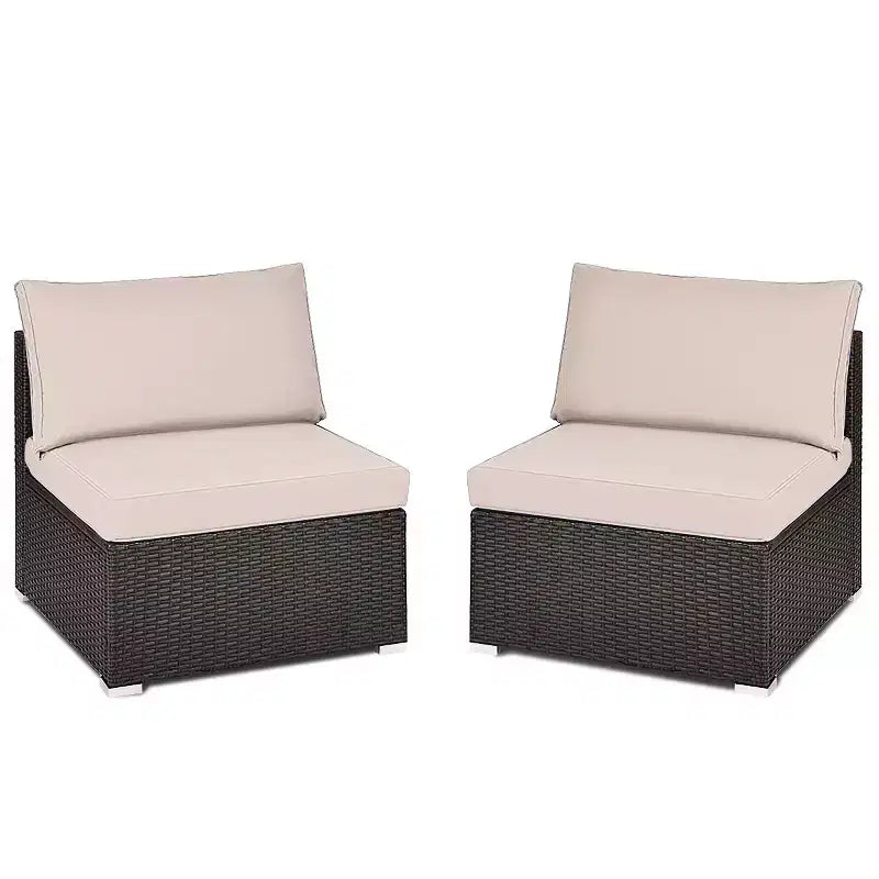 Costway 2PCS Patio Rattan Armless Sofa Sectional Conversation Furniture Set W/Cushion