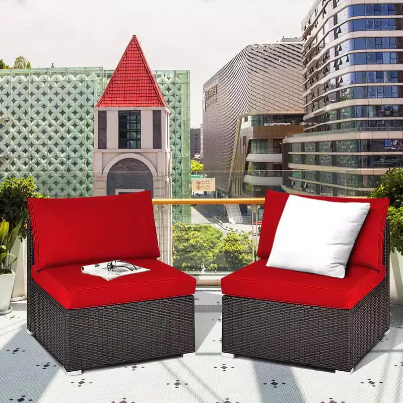 Costway 2-teiliges Garten-Rattan-Sofa-Set ohne Armlehnen, modulares Loungeset mit Kissen