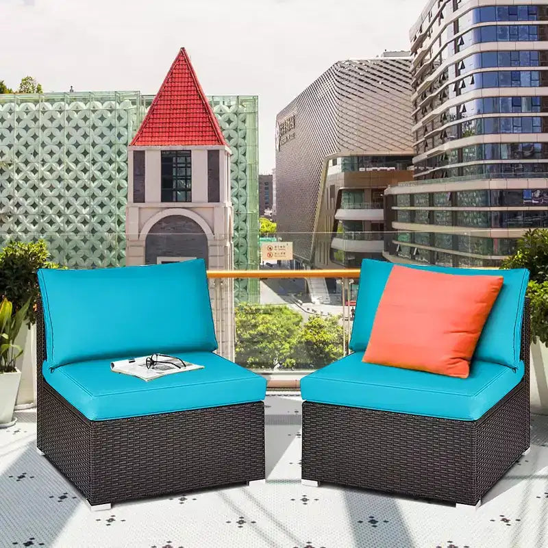 Costway 2-teiliges Garten-Rattan-Sofa-Set ohne Armlehnen, modulares Loungeset mit Kissen