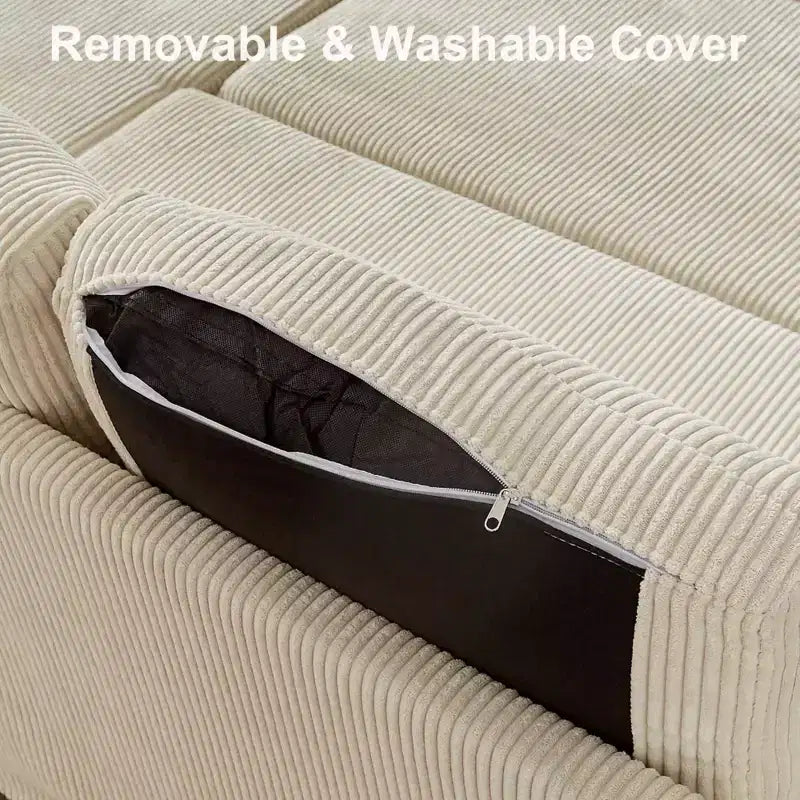 Dyonery 2-in-1 Schlafsofa ausziehbar mit Stauraum-Recamiere, Cord-Ecksofa mit USB-Anschlüssen für das Wohnzimmer