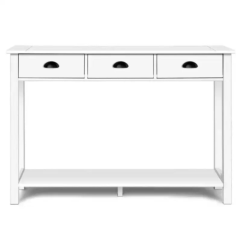 Costway 47'' Console Table Hall Table Side Desk Accent Table Drawers Shelf Entryway White