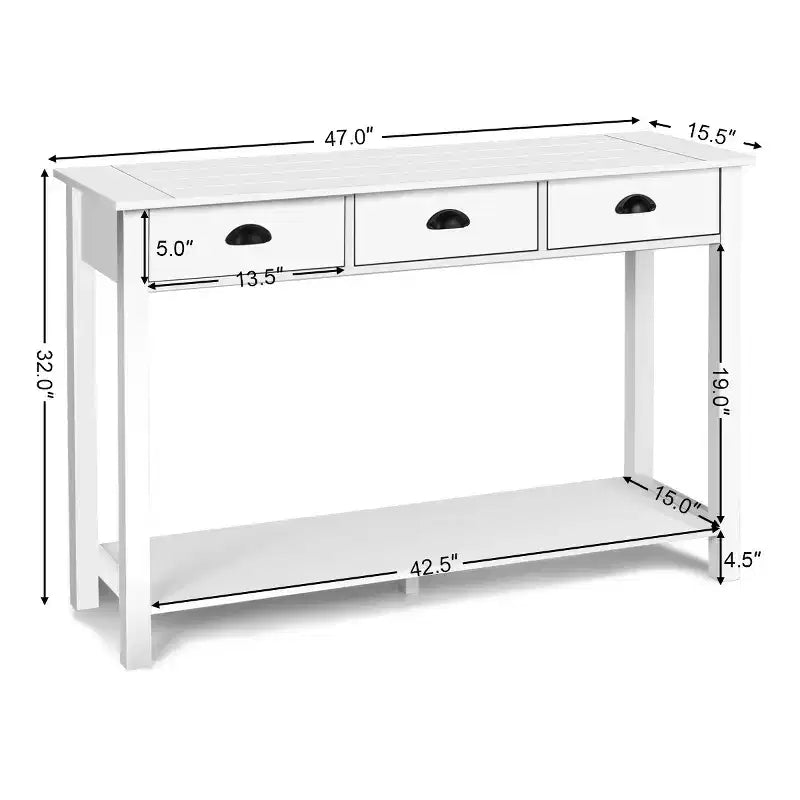 Costway 47'' Konsolentisch, Beistelltisch, Akzenttisch, mit Schubladen, Regal, Eingangsbereich, Weiß