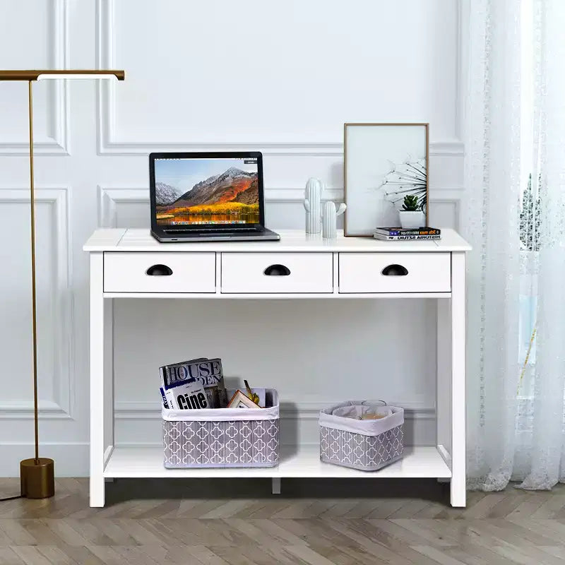Costway 47'' Konsolentisch, Beistelltisch, Akzenttisch, mit Schubladen, Regal, Eingangsbereich, Weiß
