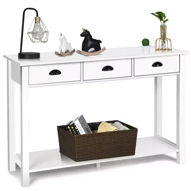 Costway 47'' Konsolentisch, Beistelltisch, Akzenttisch, mit Schubladen, Regal, Eingangsbereich, Weiß
