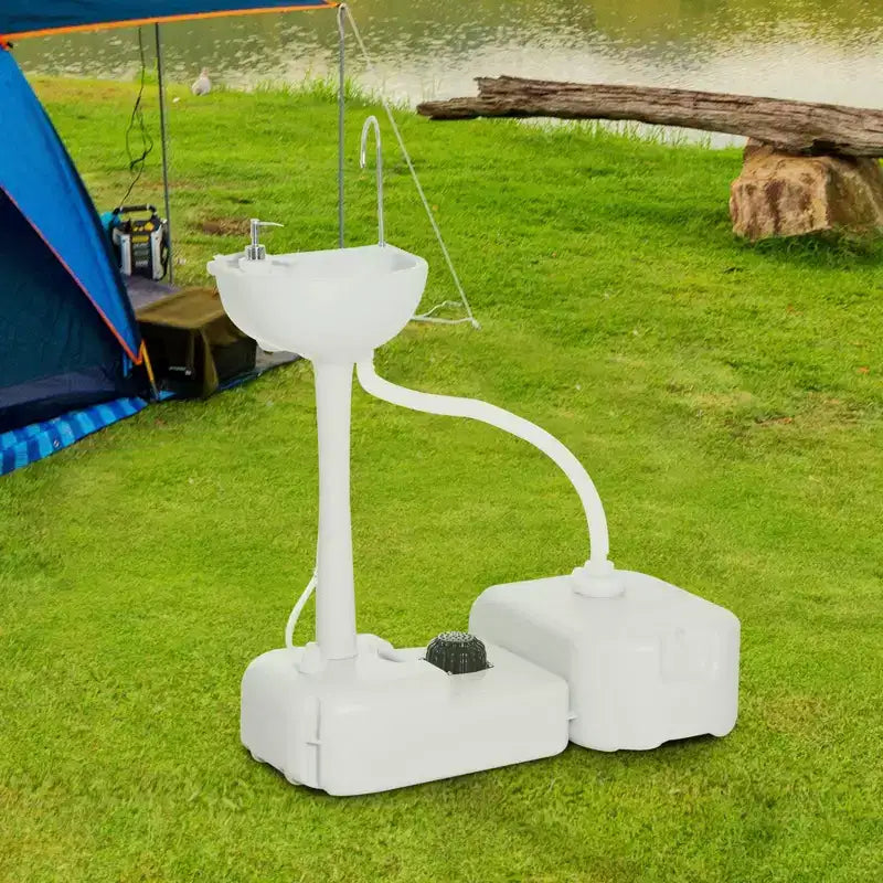 kleankin Tragbares Campingwaschbecken Handwaschstation mit 17 Liter Frischwassertank, 24 Liter Abwassertank und Seifenspender für Wohnmobile, Outdoor, und Indoor, HDPE, Weiß