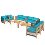 Costway 8-teilige Holz-Gartenmöbelgarnitur gepolstertes Sofa mit Seilarmlehne Weiß/Türkis/Rot