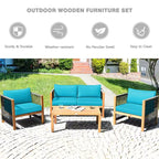 Costway 8-teilige Holz-Gartenmöbelgarnitur gepolstertes Sofa mit Seilarmlehne Weiß/Türkis/Rot