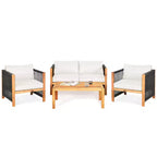 Costway 8-teilige Holz-Gartenmöbelgarnitur gepolstertes Sofa mit Seilarmlehne Weiß/Türkis/Rot