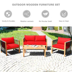 Costway 8-teilige Holz-Gartenmöbelgarnitur gepolstertes Sofa mit Seilarmlehne Weiß/Türkis/Rot