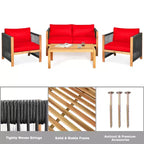 Costway 8-teilige Holz-Gartenmöbelgarnitur gepolstertes Sofa mit Seilarmlehne Weiß/Türkis/Rot