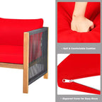 Costway 8-teilige Holz-Gartenmöbelgarnitur gepolstertes Sofa mit Seilarmlehne Weiß/Türkis/Rot