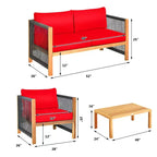 Costway 8-teilige Holz-Gartenmöbelgarnitur gepolstertes Sofa mit Seilarmlehne Weiß/Türkis/Rot