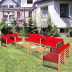Costway 8PCS Wooden Patio Furniture Set Cushioned Sofa W/Rope Armrest White\Turquoise\Red
