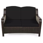 Costway 5-teiliges Terrassenmöbelset aus Rattan, Sofa, Ottomane mit rot/weißem Kissen