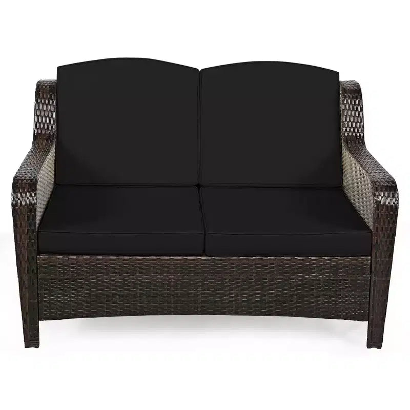 Costway 5-teiliges Terrassenmöbelset aus Rattan, Sofa, Ottomane mit rot/weißem Kissen
