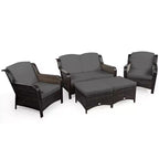 Costway 5-teiliges Terrassenmöbelset aus Rattan, Sofa, Ottomane mit rot/weißem Kissen