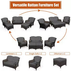 Costway 5-teiliges Terrassenmöbelset aus Rattan, Sofa, Ottomane mit rot/weißem Kissen