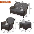 Costway 5-teiliges Terrassenmöbelset aus Rattan, Sofa, Ottomane mit rot/weißem Kissen