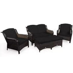 Costway 5-teiliges Terrassenmöbelset aus Rattan, Sofa, Ottomane mit rot/weißem Kissen