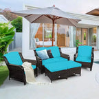Costway 5-teiliges Terrassenmöbelset aus Rattan, Sofa, Ottomane mit rot/weißem Kissen