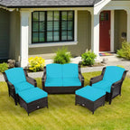 Costway 5-teiliges Terrassenmöbelset aus Rattan, Sofa, Ottomane mit rot/weißem Kissen
