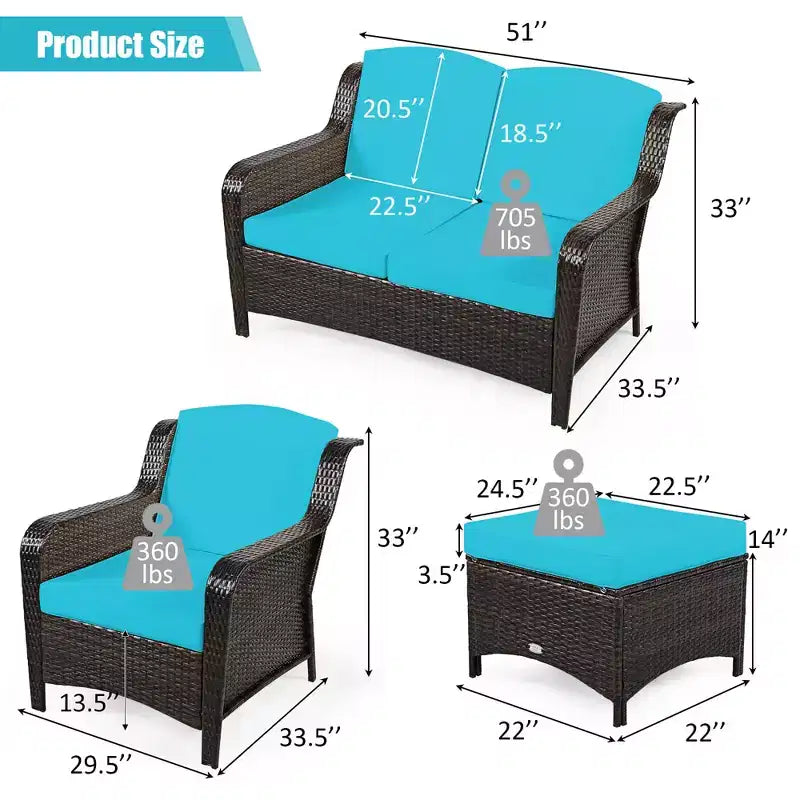 Costway 5-teiliges Terrassenmöbelset aus Rattan, Sofa, Ottomane mit rot/weißem Kissen