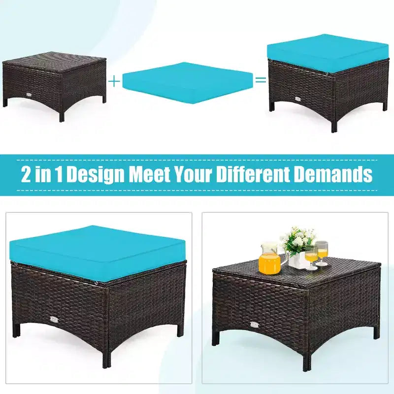 Costway 5-teiliges Terrassenmöbelset aus Rattan, Sofa, Ottomane mit rot/weißem Kissen