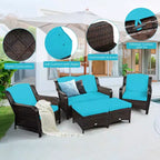 Costway 5-teiliges Terrassenmöbelset aus Rattan, Sofa, Ottomane mit rot/weißem Kissen