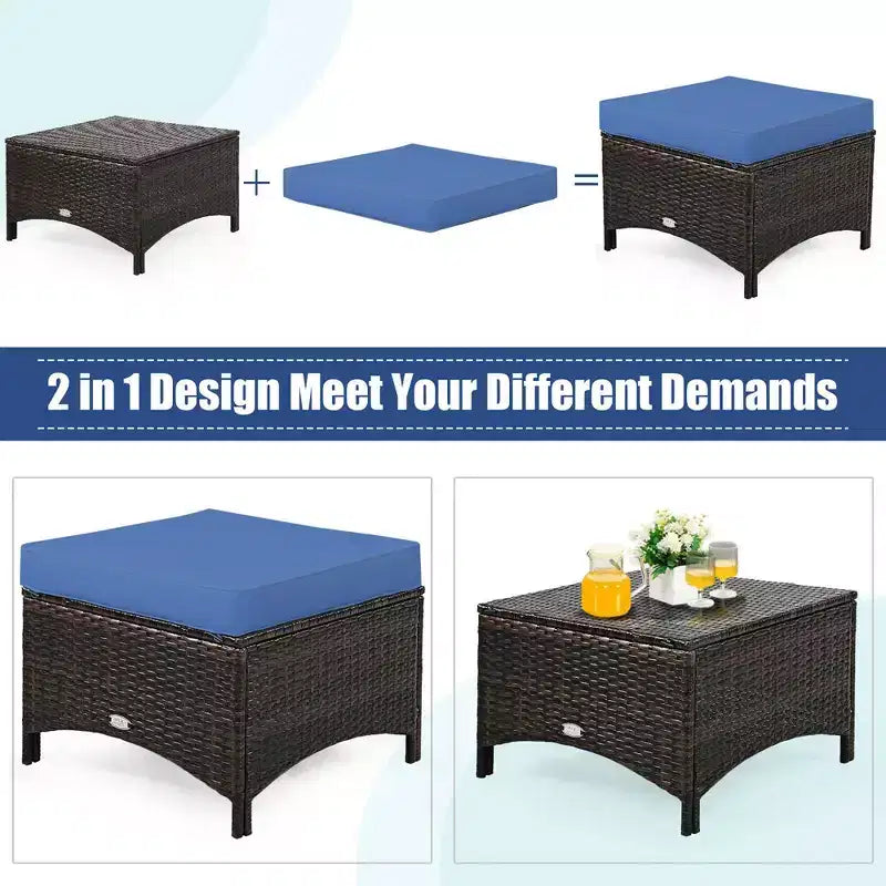Costway 5-teiliges Terrassenmöbelset aus Rattan, Sofa, Ottomane mit rot/weißem Kissen