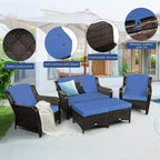 Costway 5-teiliges Terrassenmöbelset aus Rattan, Sofa, Ottomane mit rot/weißem Kissen