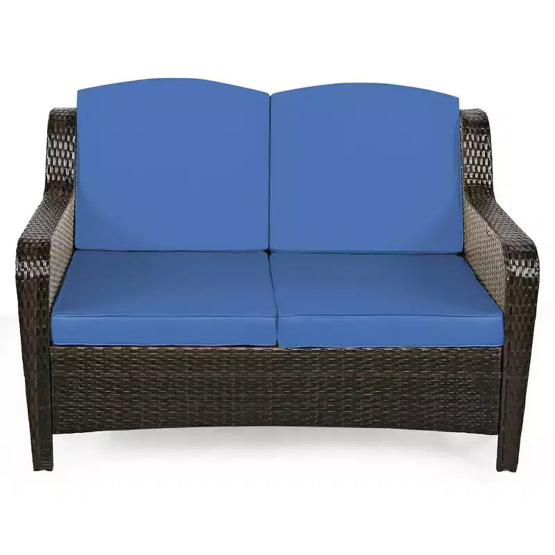 Costway 5-teiliges Terrassenmöbelset aus Rattan, Sofa, Ottomane mit rot/weißem Kissen