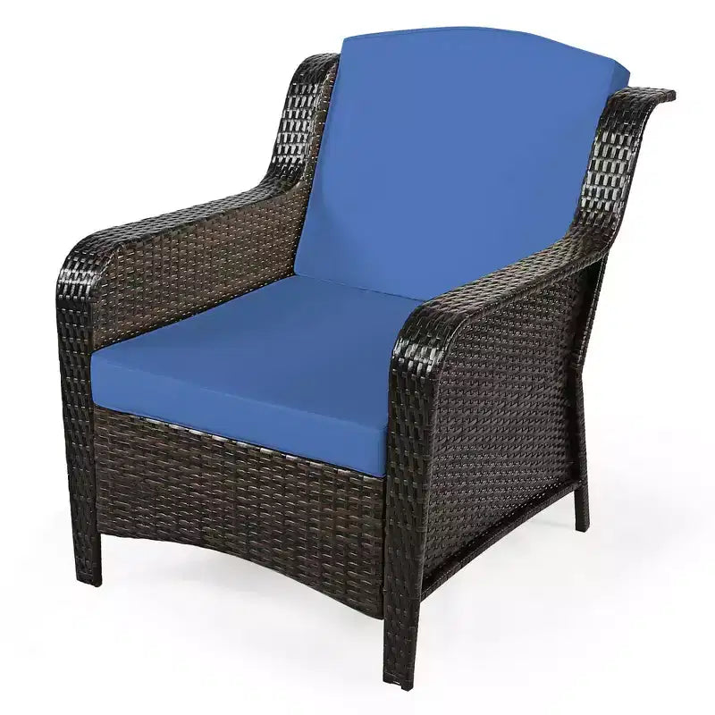 Costway 5-teiliges Terrassenmöbelset aus Rattan, Sofa, Ottomane mit rot/weißem Kissen