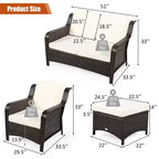 Costway 5-teiliges Terrassenmöbelset aus Rattan, Sofa, Ottomane mit rot/weißem Kissen