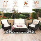 Costway 5-teiliges Terrassenmöbelset aus Rattan, Sofa, Ottomane mit rot/weißem Kissen
