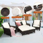 Costway 5-teiliges Terrassenmöbelset aus Rattan, Sofa, Ottomane mit rot/weißem Kissen